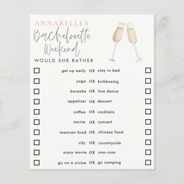 Girl Cocktail Bachelorette würde sie lieber spiele (Vorderseite)