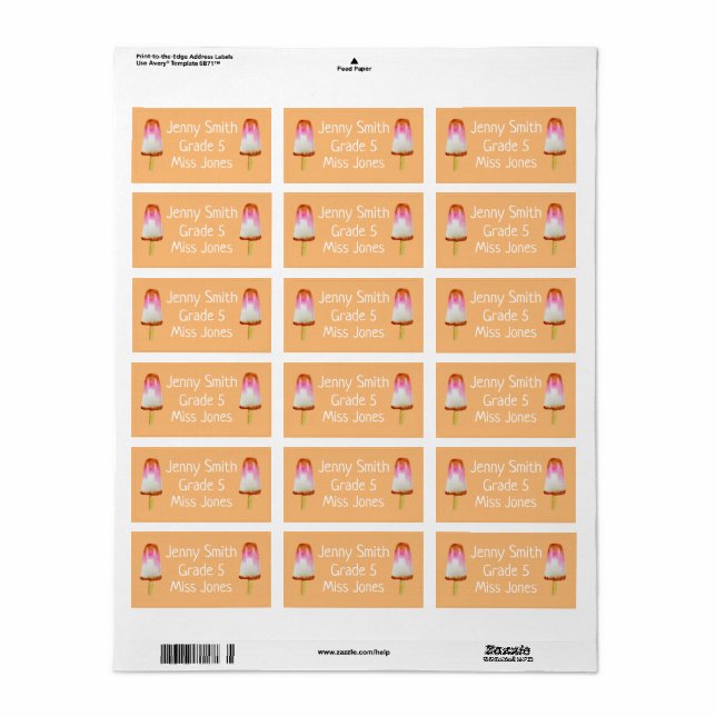 Girl cola popsicles nom école livre étiquettes (Feuille entière)
