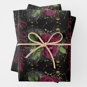 Girl-Collage - rote Rosen Geschenkpapier Set