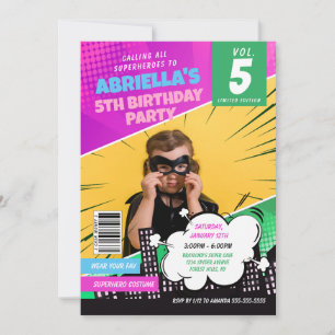 Girl Comic Book Superhero Invitation d'anniversair