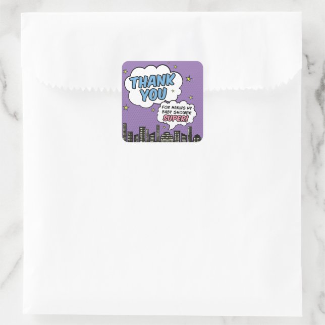 Girl Comic Book Superhero Kinderdusche Danke Quadratischer Aufkleber (Tasche)