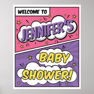 Girl Comic Book Superhero Kinderdusche Willkommen Poster
