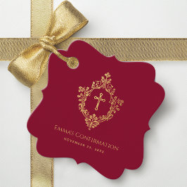 Girl Confirmation Burgundy Elegante Imitats Gold W Geschenkanhänger