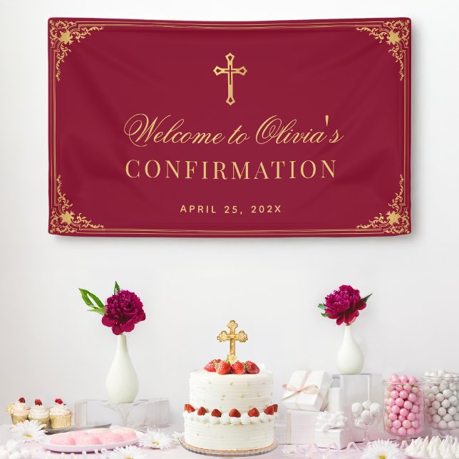 Girl Confirmation Burgundy Faux Gold Vintage Banner (Von Creator hochgeladen)