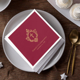 Girl Confirmation Burgundy Gold Cross Verziertes W Serviette