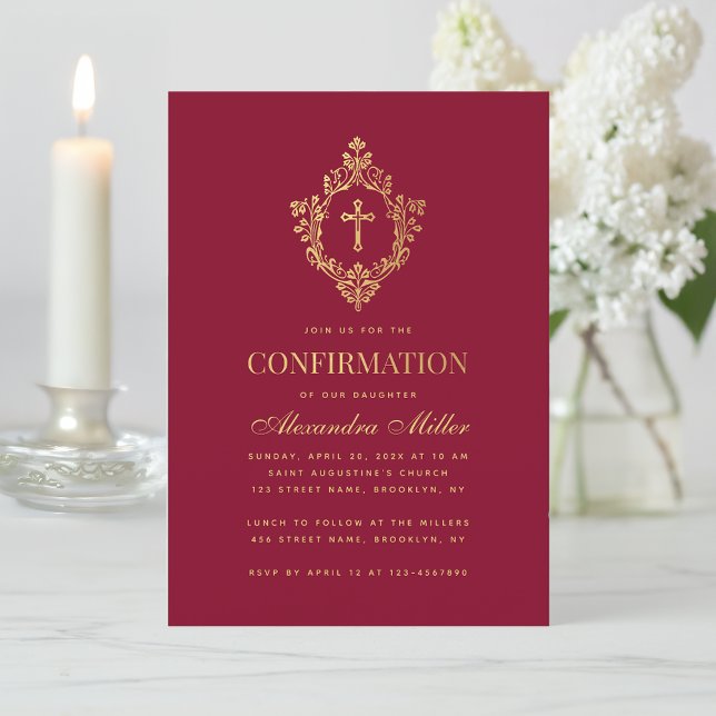 Girl Confirmation Burgundy Imitate Gold Vintages W Einladung (Von Creator hochgeladen)