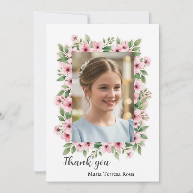 Girl Confirmation Custom Foto Floral Vielen Dank Dankeskarte (Vorderseite)