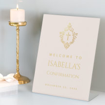 Girl Confirmation Elegantes Rosa Goldkreuz im Wapp