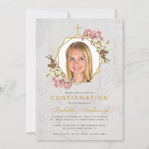 Girl Confirmation Foto Gold Marmor Rosa Orchideen Einladung
