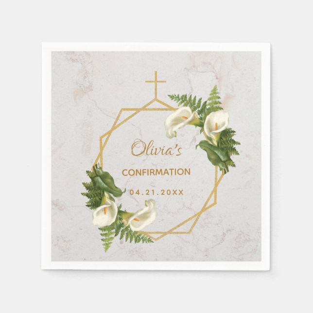 Girl Confirmation Marble Gold Calla Lilies Floral Serviette (Vorderseite)