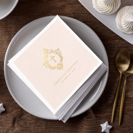 Girl Confirmation Pink Gold Cross Wappen Religious Serviette