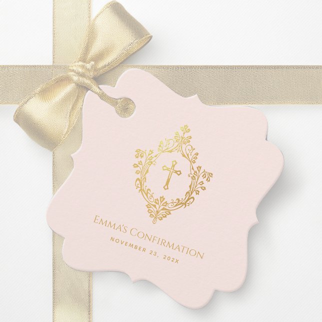 Girl Confirmation Pink Imitate Gold Wappen Elegant Geschenkanhänger (Von Creator hochgeladen)