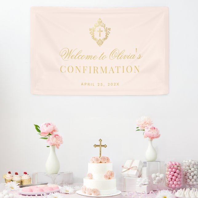 Girl Confirmation Pink Imitats Gold Wappen Calligr Banner (Von Creator hochgeladen)