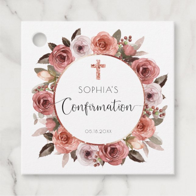 Girl Confirmation Rose Gold, Blush Geschenkanhänger (Vorderseite)