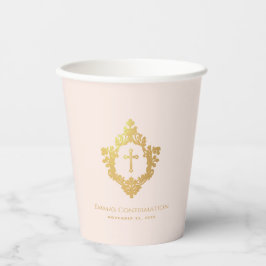 Girl Confirmation Wappen Blush Pink Imitate Gold C Pappbecher