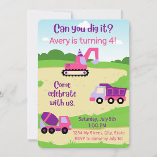 Girl Construction Birthday Invite Einladung