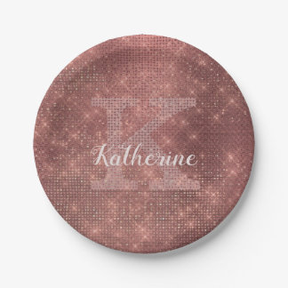 Girl Copper Diamond Sparkle Glam Monogram Name Pappteller