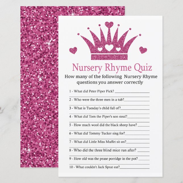 Girl Crown Kinderzimmer Rhyme Quiz Kinderduschspie (Vorne/Hinten)