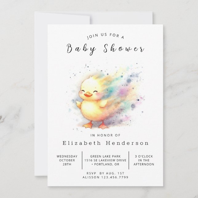 Girl Custom Duck Baby Duck Einladung (Vorderseite)