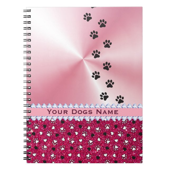 Girl Customized Dog Paw Print & Glitzer Notizblock (Vorderseite)
