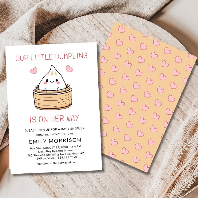 Girl Cute Little Dumpling Hearts Baby Shower Einladung (Von Creator hochgeladen)