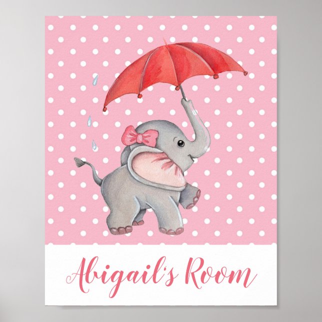 Girl Cute Pink Elephant Polka Dot Kids' Room Poster (Vorne)