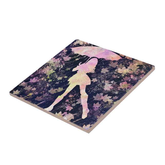 Girl Dancing in Rain Keramik Tile Fliese (Seite)
