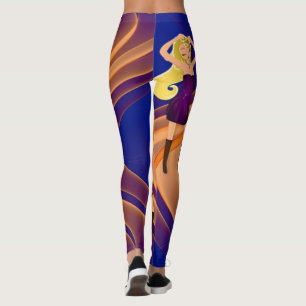 Girl Dancing on Blue Tan Lila Swirl Muster Leggings