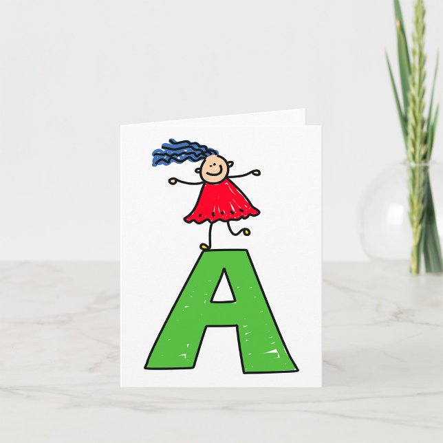 Girl Dancing on Green Letter A Fun Alphabet Karte (Von Creator hochgeladen)