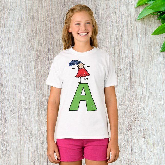 Girl Dancing on Green Letter A Fun Alphabet T-Shirt (Von Creator hochgeladen)
