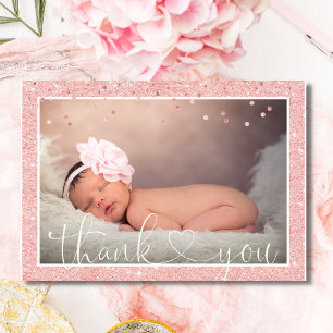 Girl DANK YOU Pink Glitzer Baby Shower FOTO Ankündigung