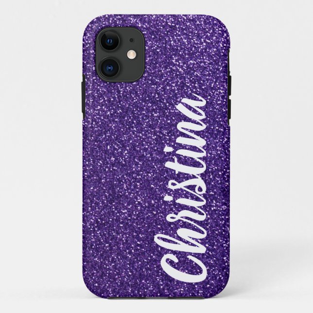 Girl Dark Lila Glitzer Name Personalisiert Case-Mate iPhone Hülle (Rückseite)