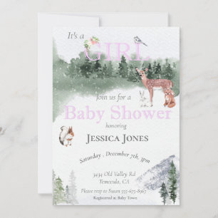 Girl Deer Baby Dusche Winter Woodland Einladung