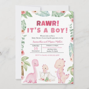 Girl Dinosaur Babydusche Einladung
