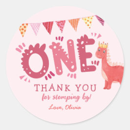 Girl Dinosaur Birthday Danke Runder Aufkleber