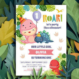 Girl Dinosaur Birthday Einladung