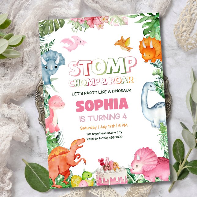 Girl Dinosaur Birthday Einladung Pink Dinosaur (Von Creator hochgeladen)