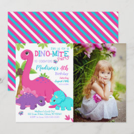 Girl Dinosaur Birthday Photo Invitation Dino Party Einladung