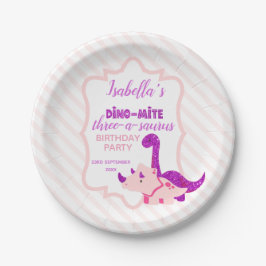 Girl Dinosaur Pink Birthday Pappteller