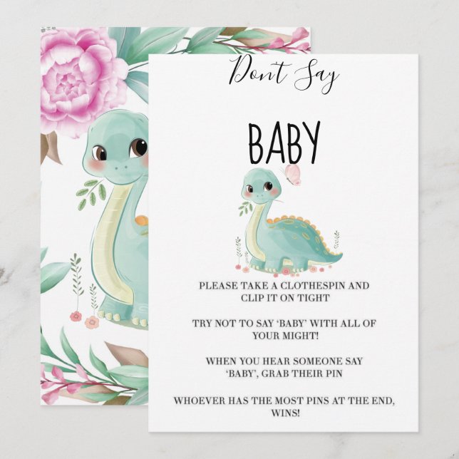 Girl Dinosaur Pink Peony Say keine Kinderkarten (Vorne/Hinten)