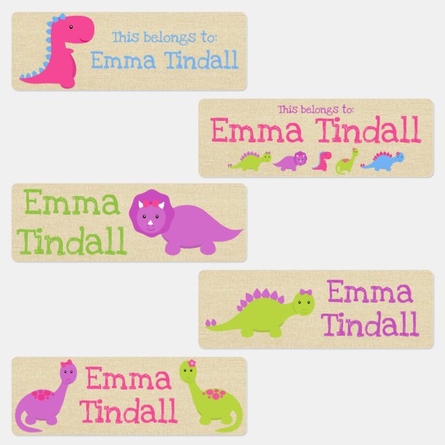 Girl Dinosaur School Labels Etiketten (Gruppe)