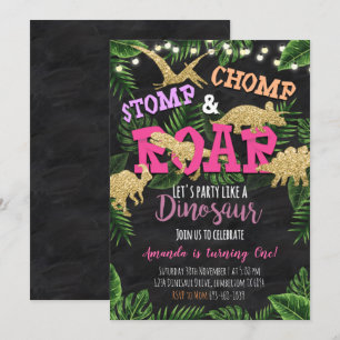 Girl Dinosaur Tropical Birthday Einladung