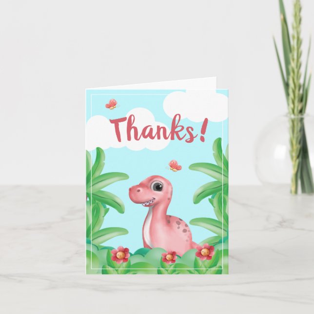 Girl Dinosaur Vielen Dank Dankeskarte (Vorderseite)