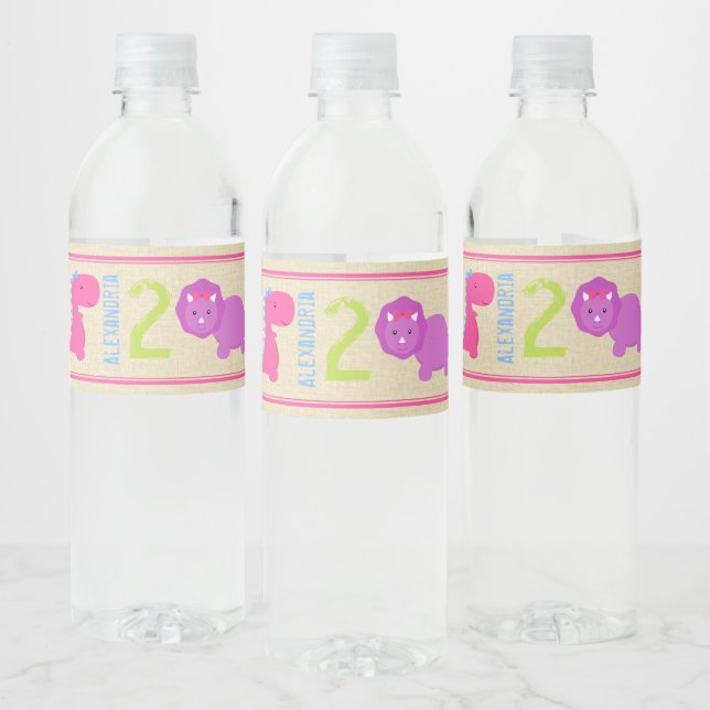 Girl Dinosaur Wasserflasche Etikett Pink Dinosauri (Flaschen)