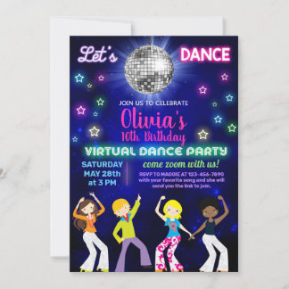 Girl-Disco-Tanz-Party, virtuelles Dance-Party. Einladung
