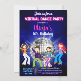 Girl-Disco-Tanz-Party, virtuelles Dance-Party. Einladung