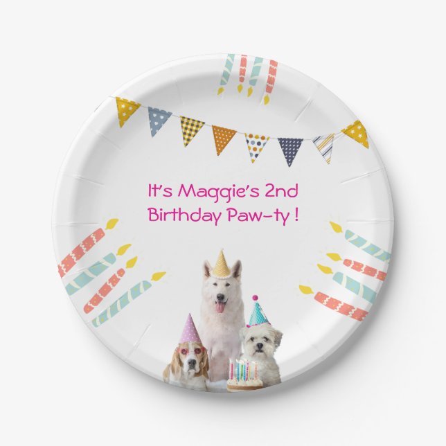 Girl Dog Birthday Rosa Party Einladung Pappteller (Vorderseite)