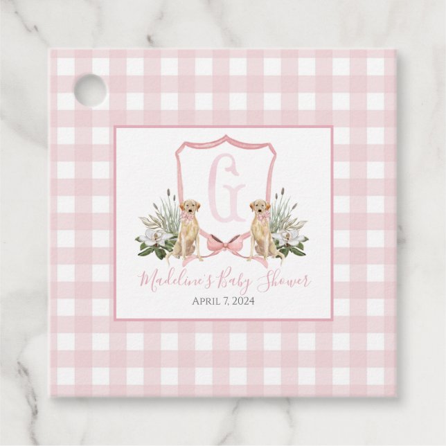 Girl Dog Pink Gingham Gefälteags Geschenkanhänger (Vorderseite)