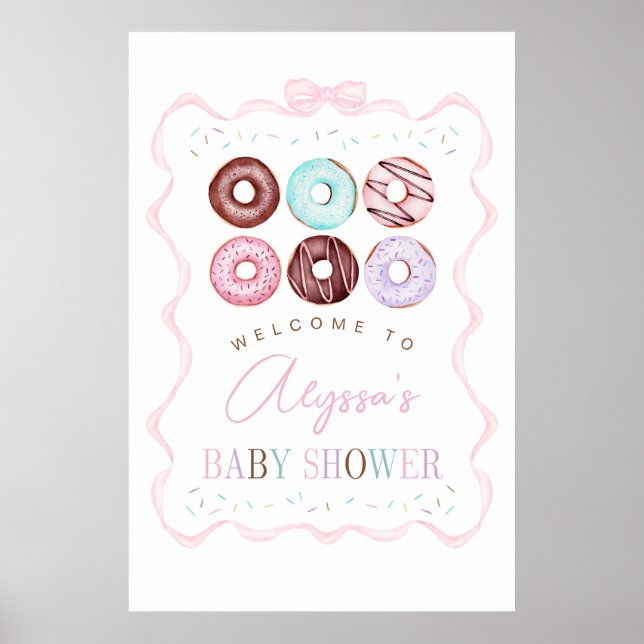 Girl Donuts und Bow Baby Dusche Begrüßungszeichen Poster (Vorne)