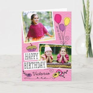 Girl Doodles Custom Foto Geburtstagskarte Karte